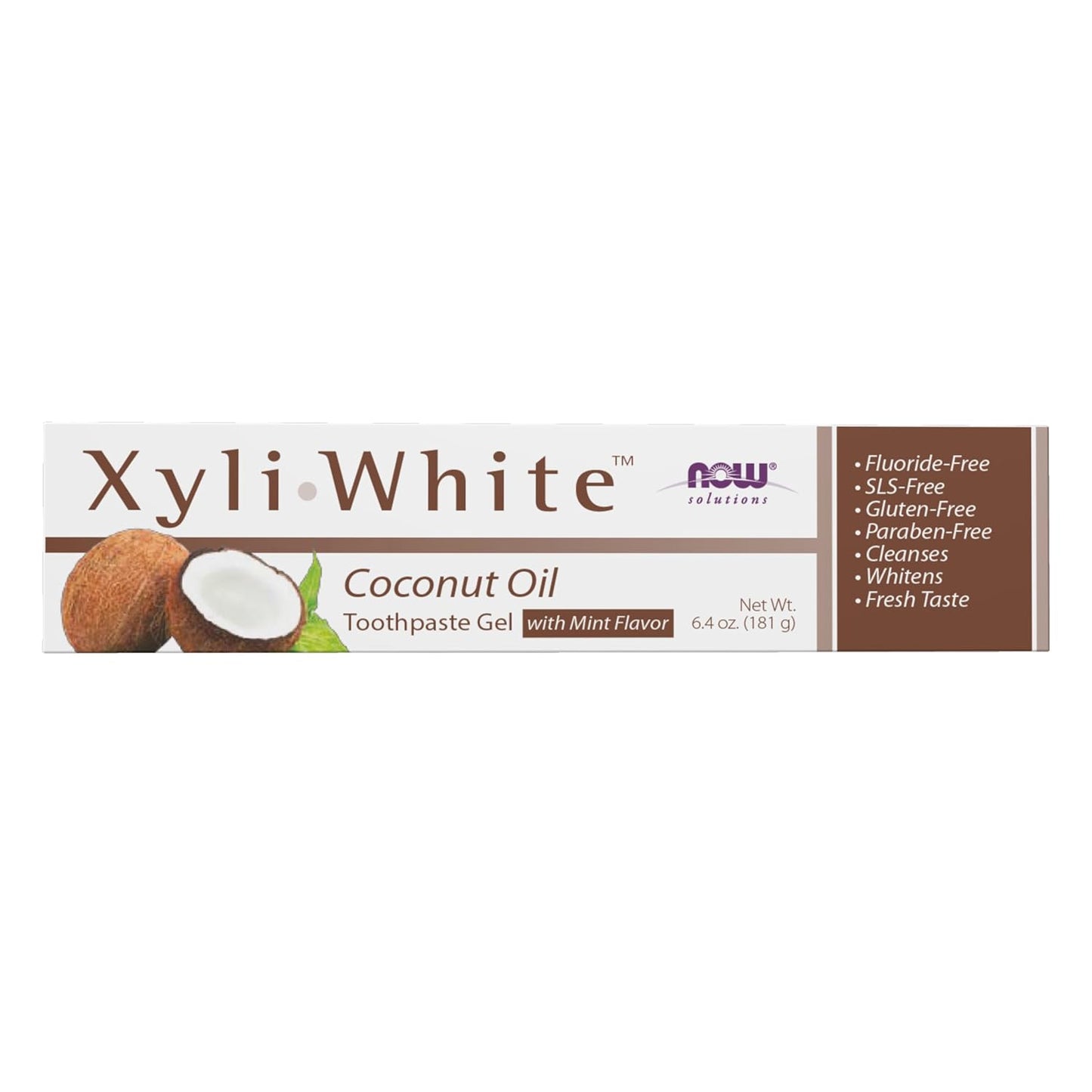 NOW Foods Solutions, Xyliwhite Toothpaste Gel, Coconut Oil, Cleanses and Whitens, Cool Coconut-Mint Taste, 6.4-Ounce