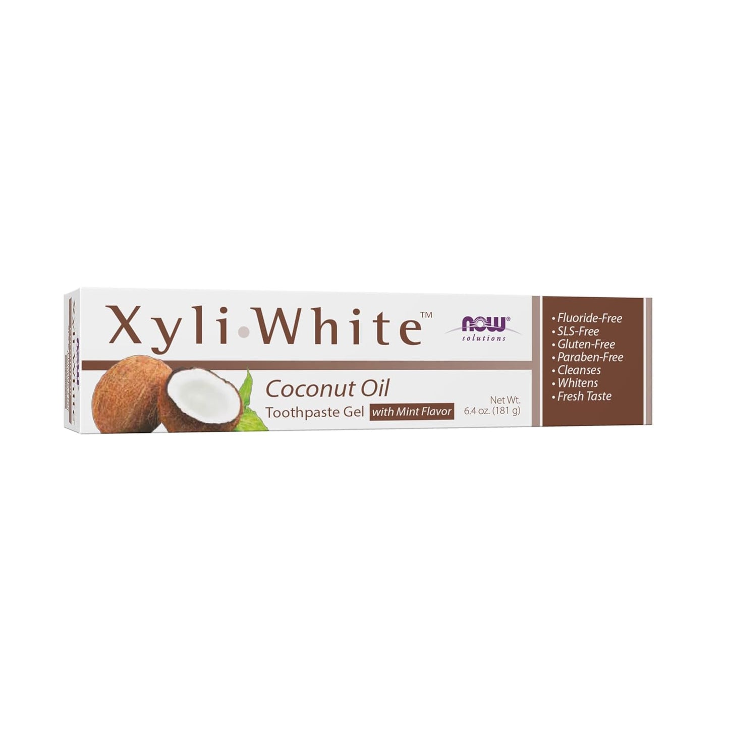 NOW Foods Solutions, Xyliwhite Toothpaste Gel, Coconut Oil, Cleanses and Whitens, Cool Coconut-Mint Taste, 6.4-Ounce