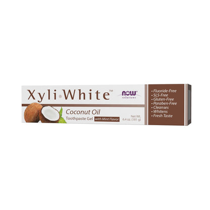 NOW Foods Solutions, Xyliwhite Toothpaste Gel, Coconut Oil, Cleanses and Whitens, Cool Coconut-Mint Taste, 6.4-Ounce
