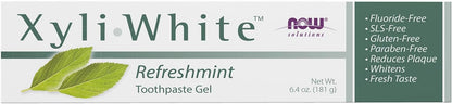 NOW Foods Solutions, Xyliwhite Toothpaste Gel, Refreshmint, Cleanses and Whitens, Fresh Taste, 6.4-Ounce