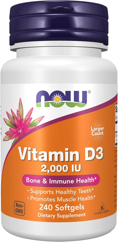 NOW Foods Supplements, Vitamin D-3 2,000 IU, High Potency, Structural Support, 240 Softgels