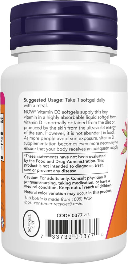 NOW Foods Supplements, Vitamin D-3 2,000 IU, High Potency, Structural Support, 240 Softgels