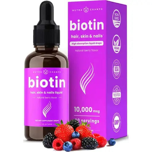 Nutra Champs Liquid Biotin Supplement for Hair Growth, Nail Health & Skin High Concentration for Women & Men
