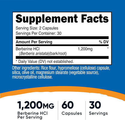 Nutricost Berberine HCl 1200mg , 60 Vegetarian Capsules
