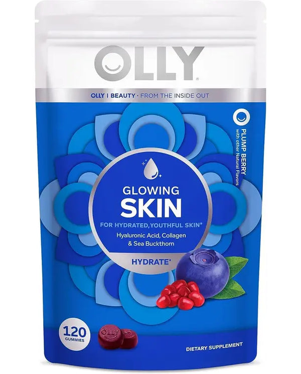 OLLY Glowing Skin Collagen Gummy, Youthful Skin, Hyaluronic Acid, Sea Buckthorn- 120 Ct
