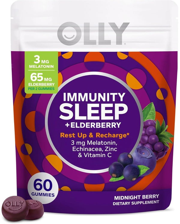 OLLY Immunity Sleep Gummy, Immune and Sleep Support, 3mg Melatonin, Echinacea, Zinc, Vitamin C, Chewable Supplement, Berry - 60 Count
