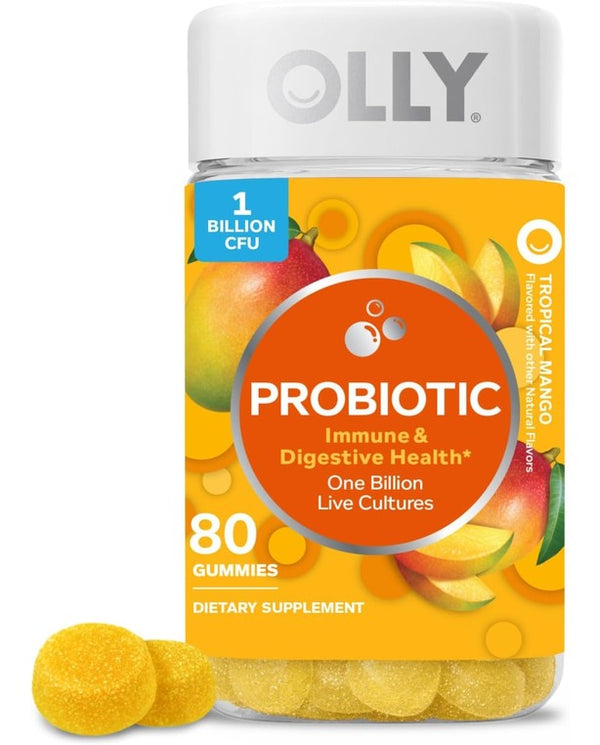 OLLY Probiotic Gummy, 1 Billion CFUs, Immune and Digestive Support, Chewable Probiotic Supplement, Mango, 80 Count
