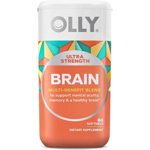 OLLY Ultra Strength Brain Softgels, Nootropic, Supports Healthy Brain Function, Memory, Focus and Concentration, Omega-3s, Vitamins B6 and B12, 30 Day Supply - 60 Count
