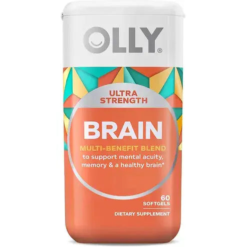 OLLY Ultra Strength Brain Softgels, Nootropic, Supports Healthy Brain Function, Memory, Focus and Concentration, Omega-3s, Vitamins B6 and B12, 30 Day Supply - 60 Count
