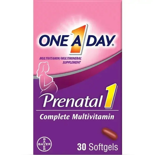 ONE A DAY Prenatal 1 Multivitamin including Vitamin A, Vitamin C, Vitamin D, B6, B12, Iron, Omega-3 DHA & more, 30 Count - Supplement for Before, During, & Post Pregnancy
