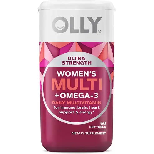 Olly Ultra Women's Multi Softgels, Overall Health and Immune Support, Omega-3s, Iron, Vitamins A, D, C, E, B12, Daily Multivitamin, 30 Day Supply - 60 Count
