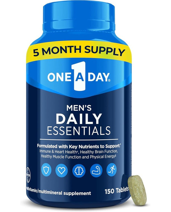 One A Day Men’s Multivitamin Daily Essentials, Multivitamin for Men Tablet, Supports Healthy Muscle Function, Physical Energy, and Immune Health with Vitamin B12, Vitamin C, and Zinc, 150 Count
