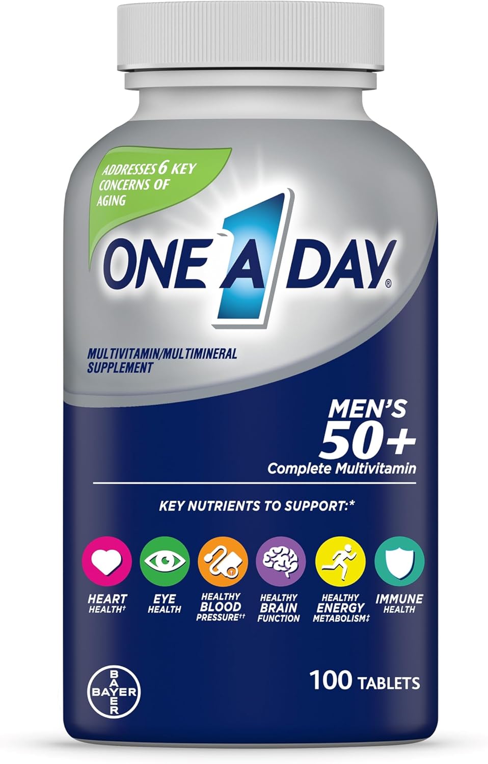 One A Day Men's 50+ Multivitamins, Vitamin A, Vitamin C, Vitamin D, Vitamin E & Zinc for Immune Health Support, Calcium 100 Tablet

