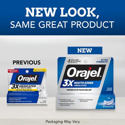 Orajel 3X Mouth Sores Medicated Pain Relief Gel, Extra Strength, 0.42 Oz