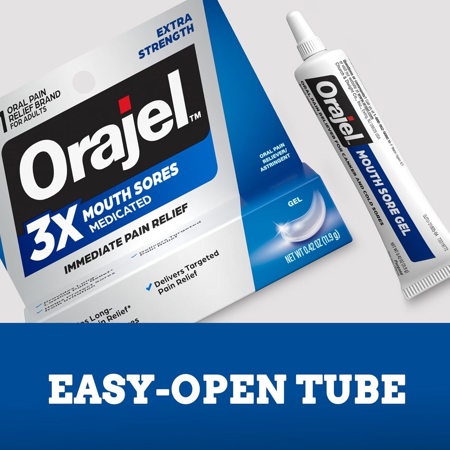 Orajel 3X Mouth Sores Medicated Pain Relief Gel, Extra Strength, 0.42 Oz