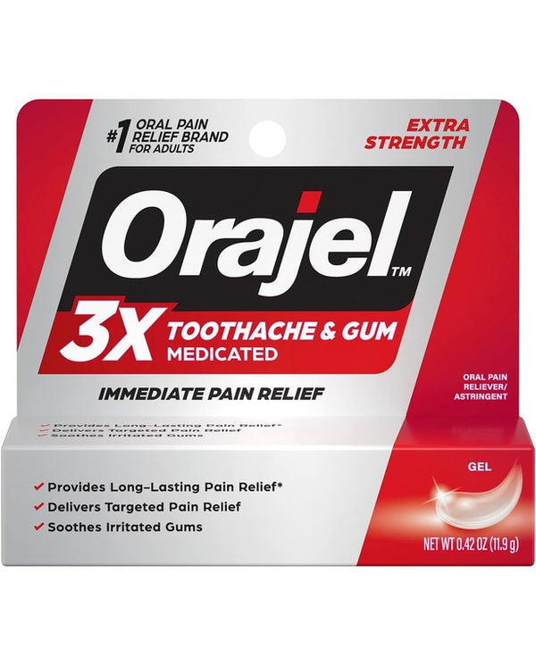 Orajel 3X for Toothache & Gum Pain: Maximum Gel Tube 0.42oz