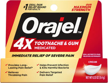 Orajel 4X for Toothache & Gum Pain: Severe Cream Tube 0.33oz- From Oral Pain Relief Brand
