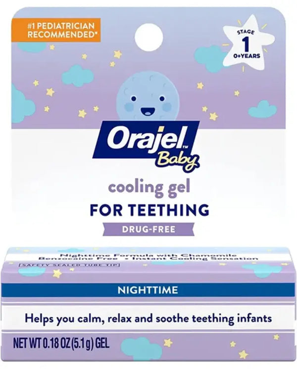 Orajel Baby Nighttime Cooling Gel for Teething, Drug-Free, 1 Pediatrician Recommended Brand for Teething, One .18oz Tube
