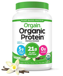 Orgain Organic Vegan Protein Powder, Vanilla Bean - 21g of Plant Based Protein, Low Net Carbs, Gluten Free, Lactose Free, No Sugar Added, Soy Free, Kosher, Non-GMO, 2.03 Lb
