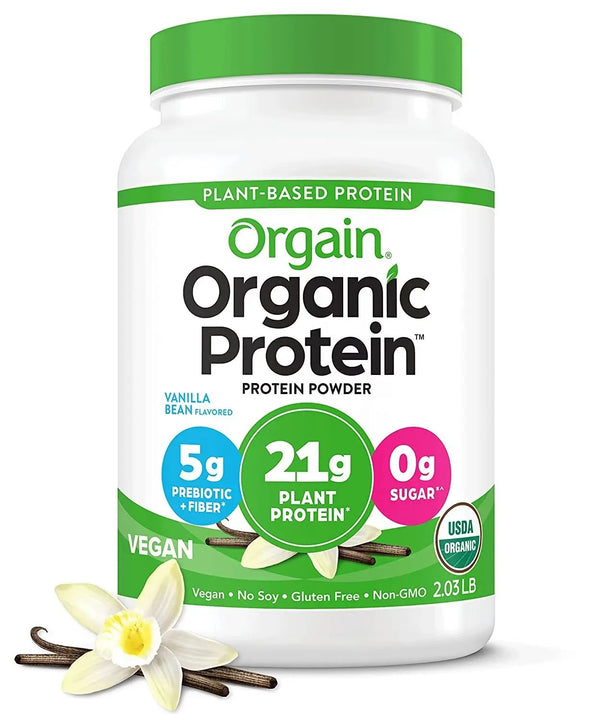 Orgain Organic Vegan Protein Powder, Vanilla Bean - 21g of Plant Based Protein, Low Net Carbs, Gluten Free, Lactose Free, No Sugar Added, Soy Free, Kosher, Non-GMO, 2.03 Lb
