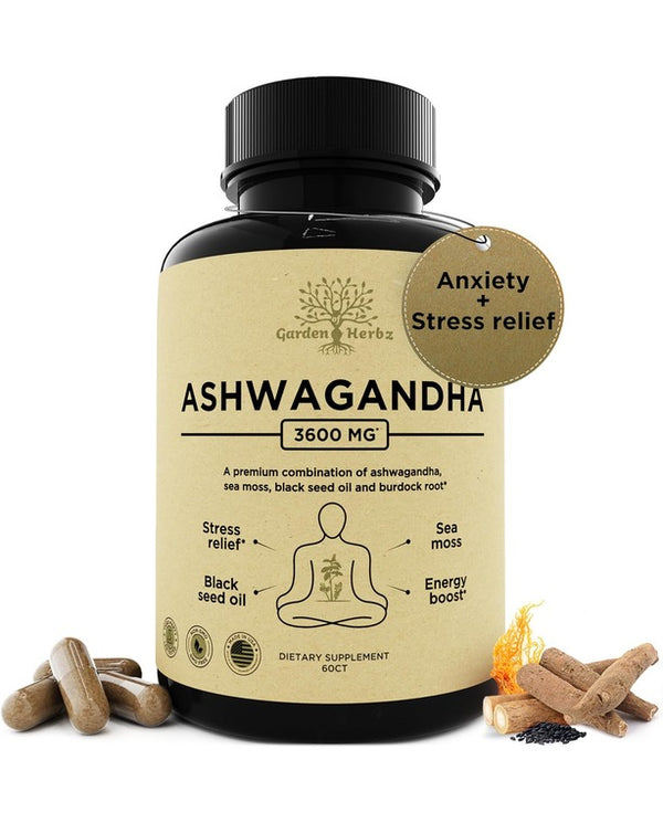 Organic Ashwagandha Root & Irish Sea Moss – 3,600 mg Ashwagandha Supplement - 60 Caps
