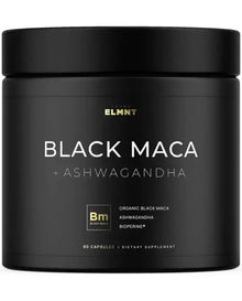 Organic Black Maca Root w. Ashwagandha - Highest Potency Black Maca Root Capsules for Men with 100% Pure Maca Peruana Powder Organic, Gelatinized, Non-GMO - 60 Pills
