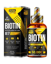 PURE RESEARCH Liquid Biotin & Collagen Hair Growth Drops 50,000 mcg Glowing Skin, Hair & Nail
