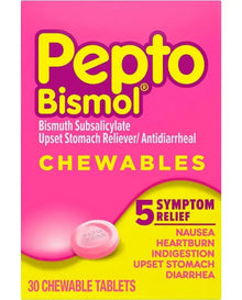Pepto Bismol Chewable Tablets for Upset Stomach & Diarrhea Relief, Over-the-Counter Medicine, Original Flavor 30 Ct
