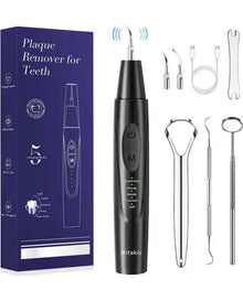Plaque Remover for Teeth, Tartar Remover for Teeth with 5 Adjustable Modes & 2 Replaceable Heads, Electric Teeth Cleaner Kit with Dental Tools & Tongue Cleaner, Dental Calculus Remover with LED Light
