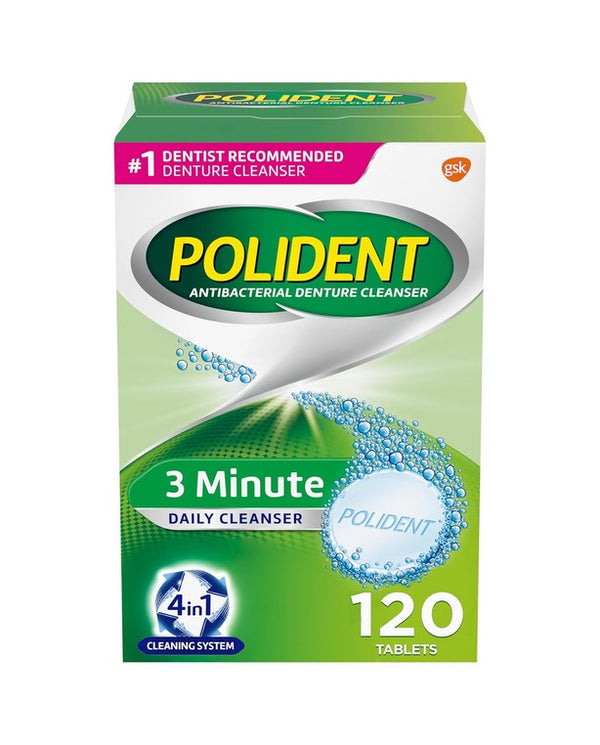 Polident 3 Minute Denture Cleanser Tablets - 120 Count