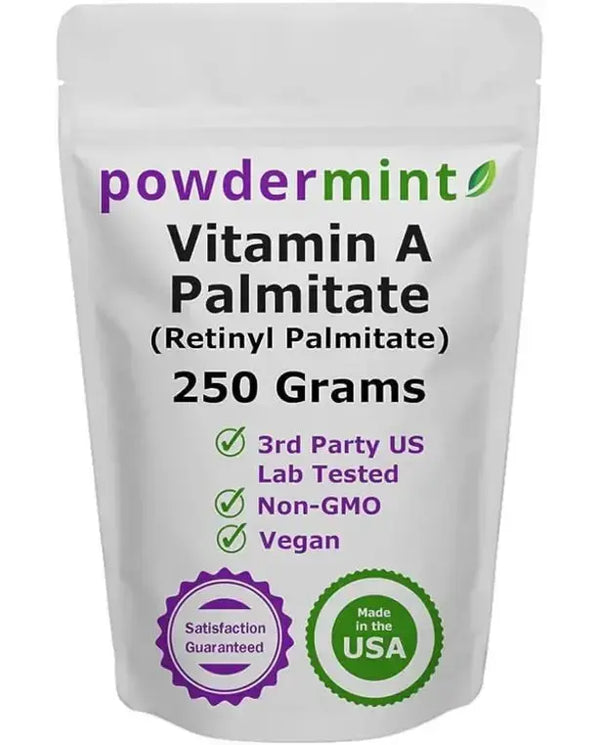 Powder Mint Vitamin A Powder (Palmitate Powder, Retinyl Palmitate Powder, Retinol Powder) 15000 IU (Multiple Sizes) Non-GMO, Vegan, Wrinkle Reduction, Skin Health - Scoop Included (250 Grams)
