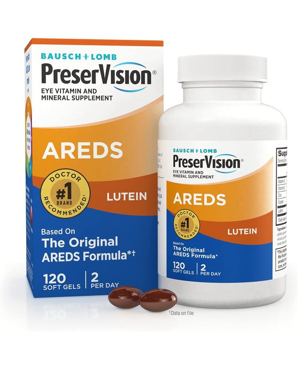 PreserVision AREDS Lutein Eye Vitamin & Mineral Supplement, Beta-Carotene Free, Soft Gels, 120 ct

