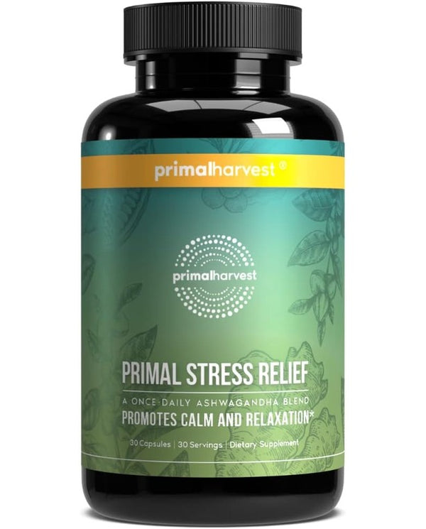 Primal Harvest Stress Relief Supplement for Women and Men Pure Ashwagandha Root Extract, L-Theanine Supplements, 30 Capsules

