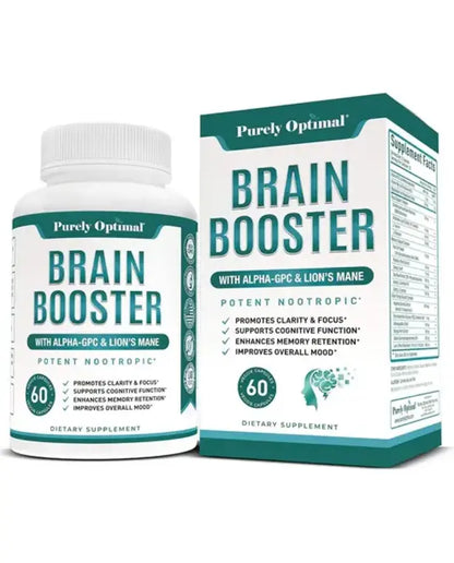 Purely Optimal Brain Supplement for Memory and Focus - Nootropic Support with Lion’s Mane, Alpha-GPC, Ginko Biloba, & Bacopa Monnieri - 60 Capsules
