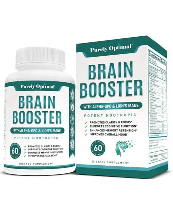 Purely Optimal Brain Supplement for Memory and Focus - Nootropic Support with Lion’s Mane, Alpha-GPC, Ginko Biloba, & Bacopa Monnieri - 60 Capsules
