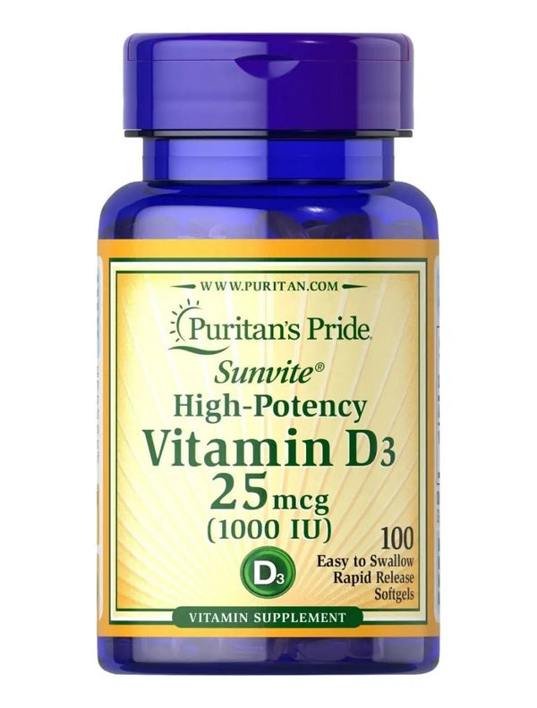 Puritan's Pride High Potency Vitamin D3 25 mcg 1000 Iu Softgels, 100
