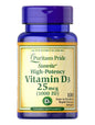 Puritan's Pride High Potency Vitamin D3 25 mcg 1000 Iu Softgels, 100
