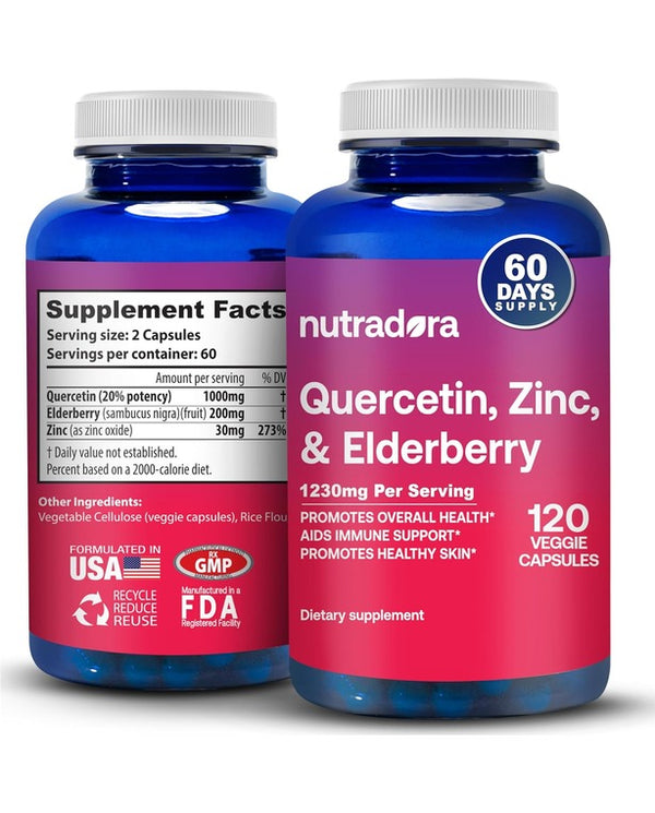 Quercetin 1000mg -Elderberry Zinc Quercetin Supplements Supports Immune- 120 Capsules (Pack of 1)
