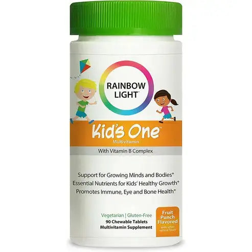 Rainbow Light Multivitamin for Kids, Vitamin C, Zinc, & B Complex, Support for Growing Minds & Bodies, Gluten Free, Vegetarian, Fruit Punch, 90 Tablets
