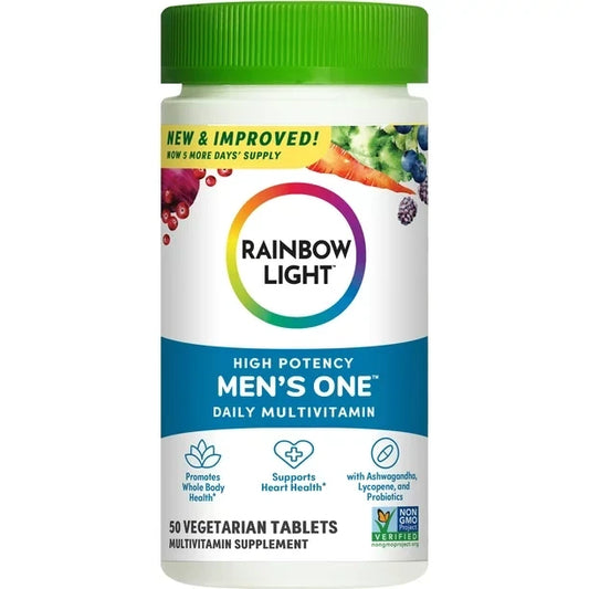 Rainbow Light Multivitamin for Men, Vitamin C, D & Zinc, Probiotics, Men's One Multivitamin Provides High Potency Immune Support, Non-GMO, Vegetarian, 50 Tablets
