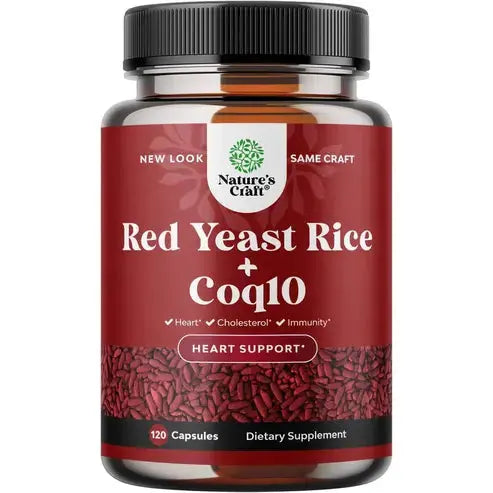 Red Yeast Rice with CoQ10 Supplement - Extra Strength Citrinin-Free Red Yeast Rice 1200 mg. Capsules with CoQ10 100mg - Naturally Occurring Monacolin K Heart Health Supplement - 120 Veggie Capsules
