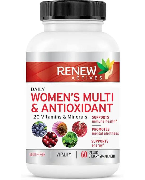 Renew Actives Women's Daily Vitamin & Antioxidant! We Deliver 100% of Your Daily Vitamin & Mineral Values to Bridge Your Nutrition Gap - Feel The Difference

