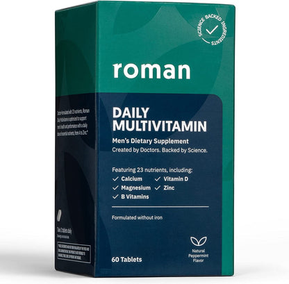 Roman Daily Multivitamin for Men | Supports Physical Activity, Brain + Heart Health, and Immune System with 23 Key Nutrients Including Calcium, Magnesium, and Zinc | 30-Day Supply (60 Tablets)
