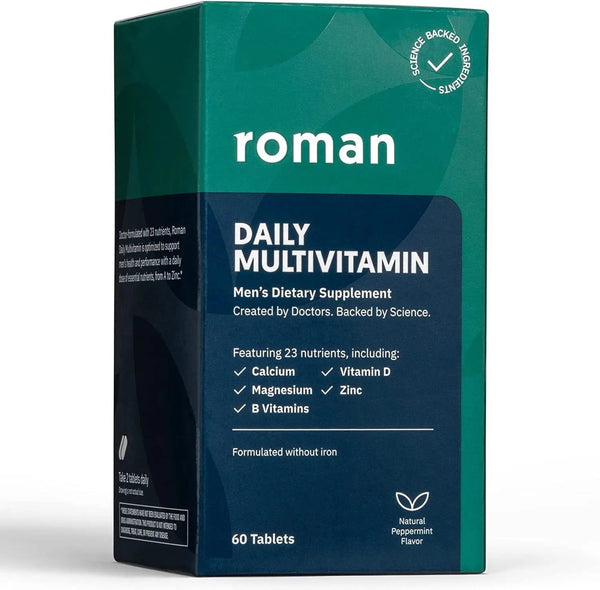 Roman Daily Multivitamin for Men | Supports Physical Activity, Brain + Heart Health, and Immune System with 23 Key Nutrients Including Calcium, Magnesium, and Zinc | 30-Day Supply (60 Tablets)
