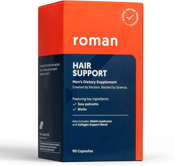 Roman: Hair Support Supplement for Men | with Saw Palmetto, zinc, and biotin to Help Support and Nourish Hair | 30-Day Supply (90 Capsules)
