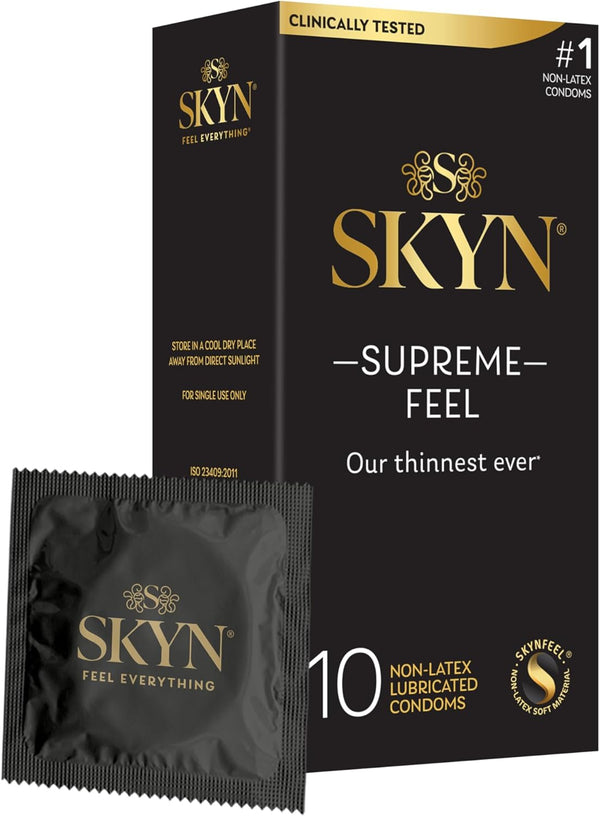 SKYN Supreme Feel Non-Latex Condoms, 10 Count, Ultra-Thin & Pre-Lubricated for a Natural, Smooth Fit