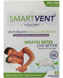 SMART VENT 40 Drug and Latex Free Nasal Strips That Instantly Relieve Nasal Congestion Breathe Better, Live Better. Includes 2 Practical Cases.
