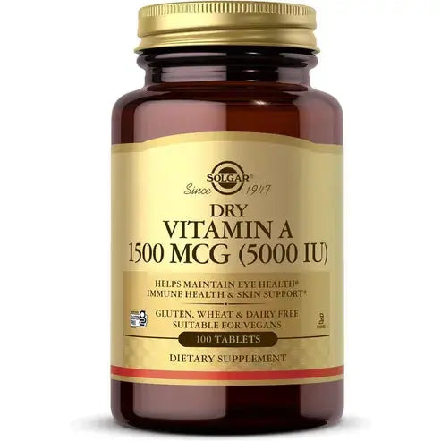 SOLGAR Dry Vitamin A 1500 mcg (5000 IU), 100 Tablets - Supports Healthy Eyes, Skin & Immune System - Non-GMO, Vegan, Gluten Free, Dairy Free, Kosher - 100 Servings
