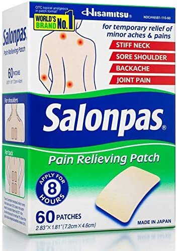 Salonpas Pain Relieving Patch for Back, Neck, Shoulder, Knee Pain and Muscle Soreness - 8 Hour Pain Relief - 60 Count
