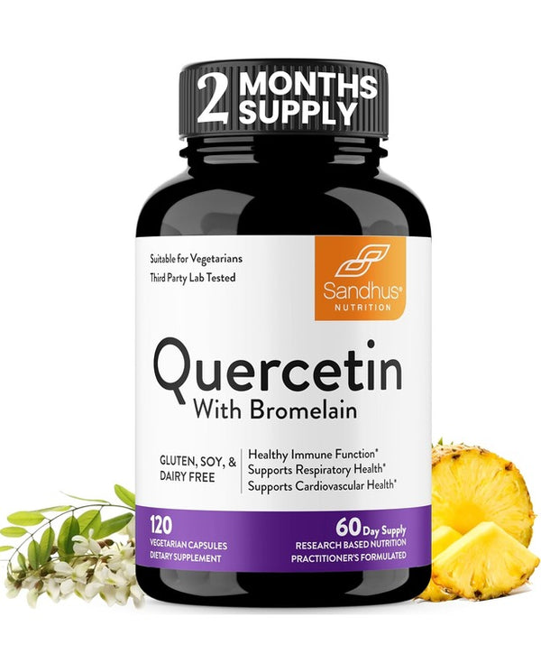 Sandhu's Quercetin with Bromelain 1000mg Per Serving 120 Count Vegetarian Capsules
